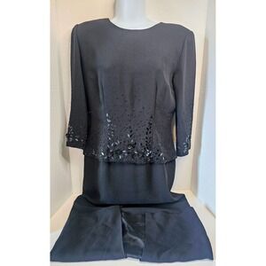 VTG 90s Liz Claiborne Collection Black Beaded‎ 3/4 Slv Cocktail 2-Fer Dress SZ 6